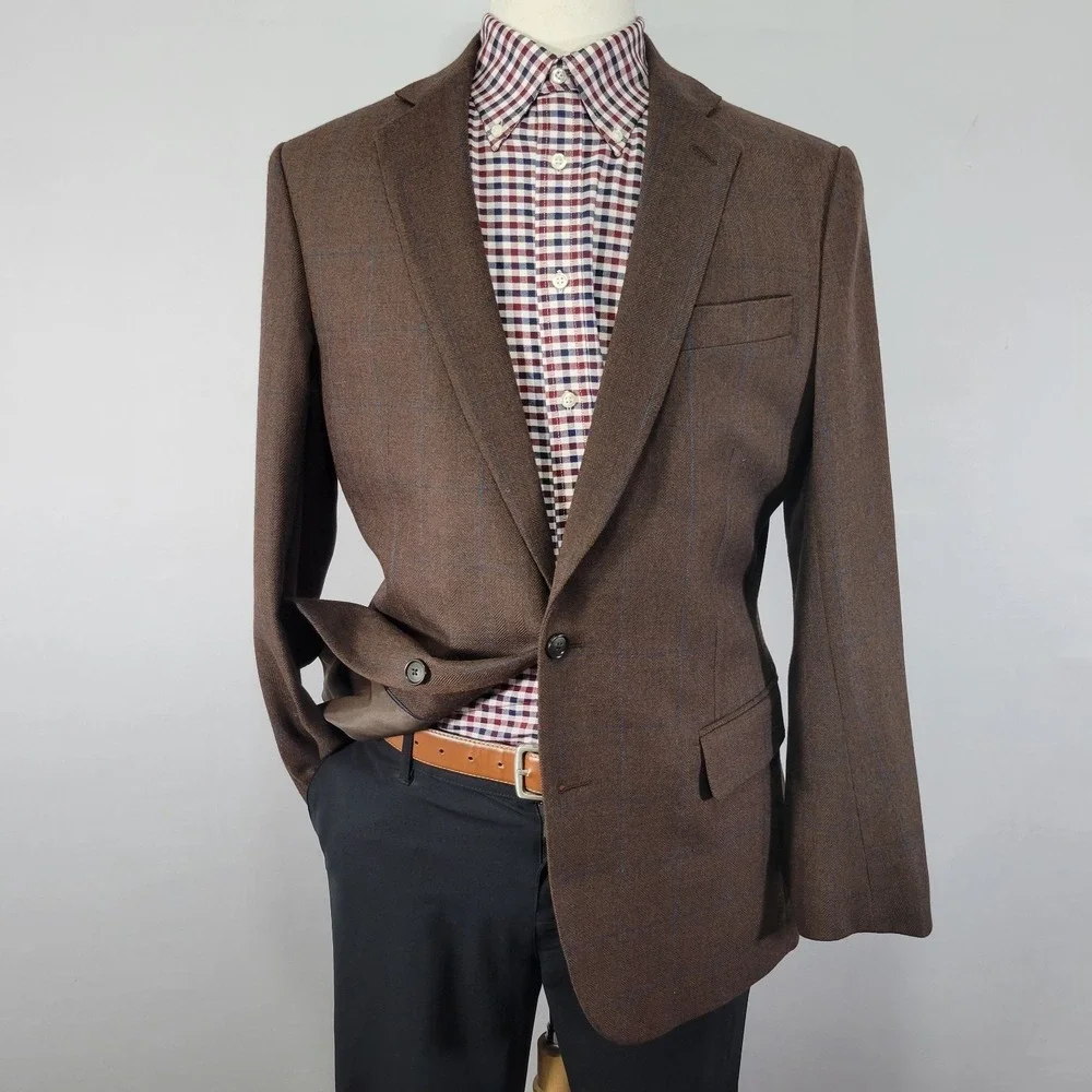 Stafford Men's Sport Coat Blazer Two Button Brown‎ Herringbone Plaid Classic 42R